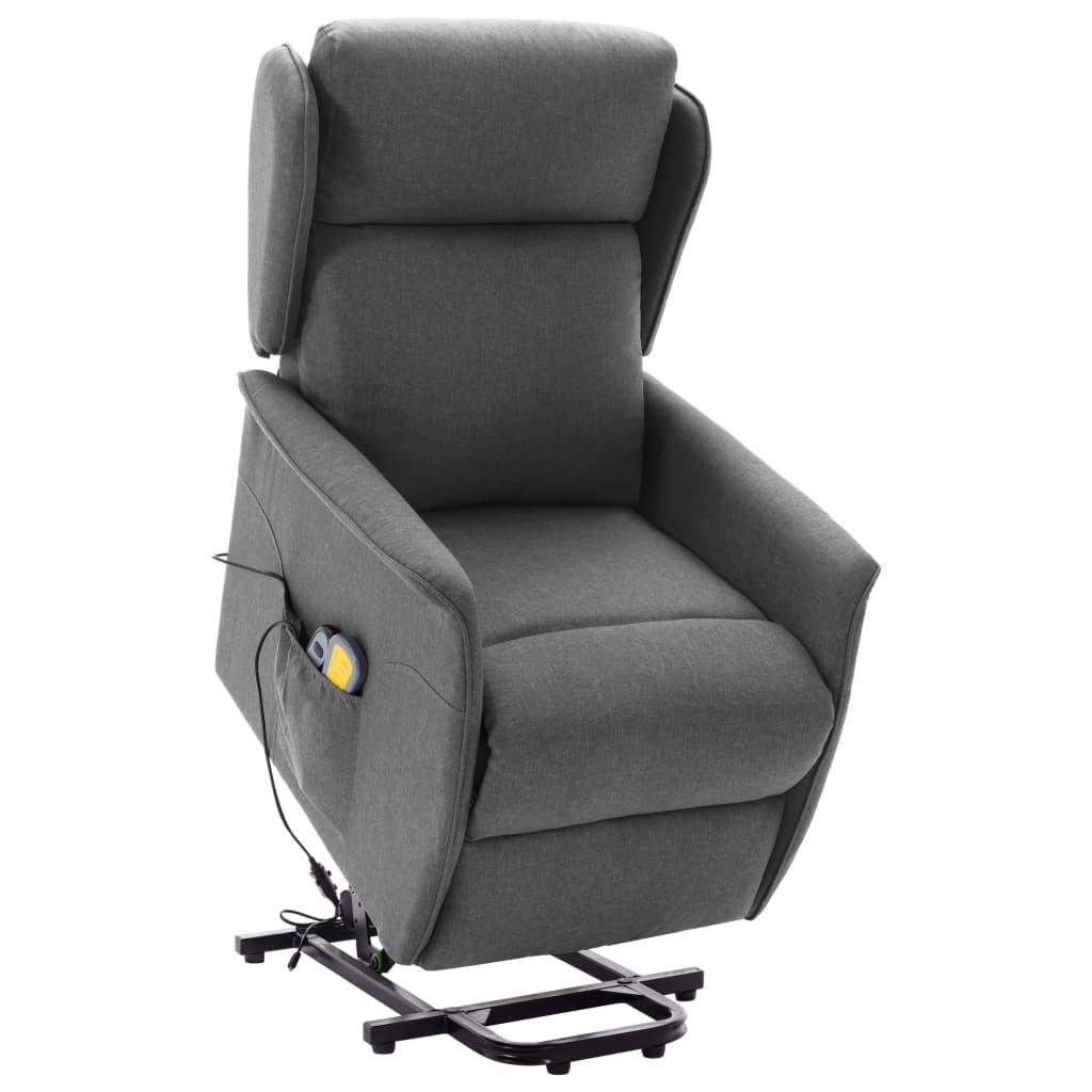 Massagestol med løftefunktion stof lysegrå