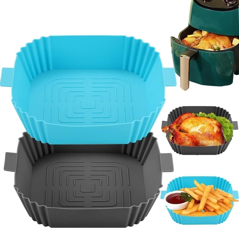 2-pak Airfryer silikonekurv, grå, genanvendelig, non-stick, nem at rengøre