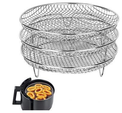 3stk Air Fryer Rack Airfryer Kurv Rum Rustfrit StÃ¥l - Rund
