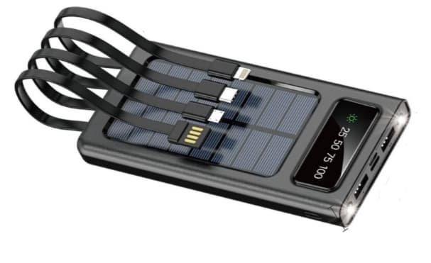 Aerbes Powerbank med Solceller - 10.000 mAh - Sort