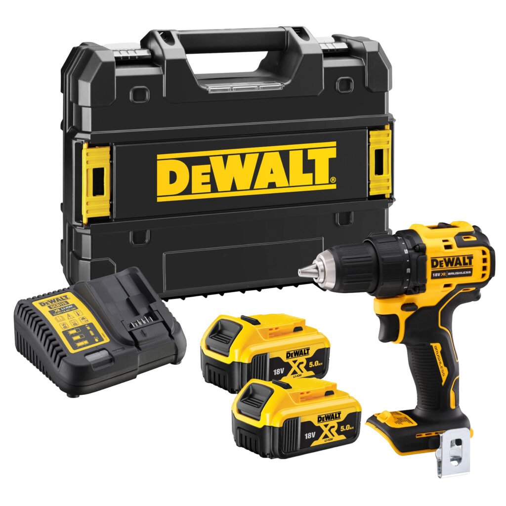 DeWALT 18V XR boremaskine kompakt inkl. 2x 5,0 Ah Powerstack batterier og lader