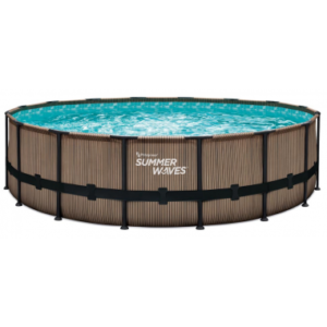 ELITE Frame fritstående pool komplet sæt m/stige og pumpe H122 x Ø488 cm - Brun teakoptik