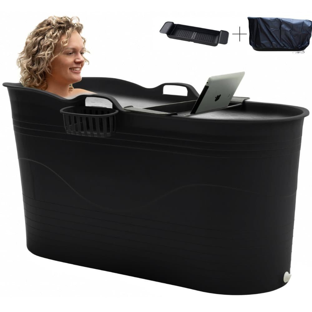 HelloBath® - Bath Bucket XL (Comfort) - Sort - 125 cm - Sitzbad til voksne - Isbad - med strækbar afløbsslange op til 3 meter