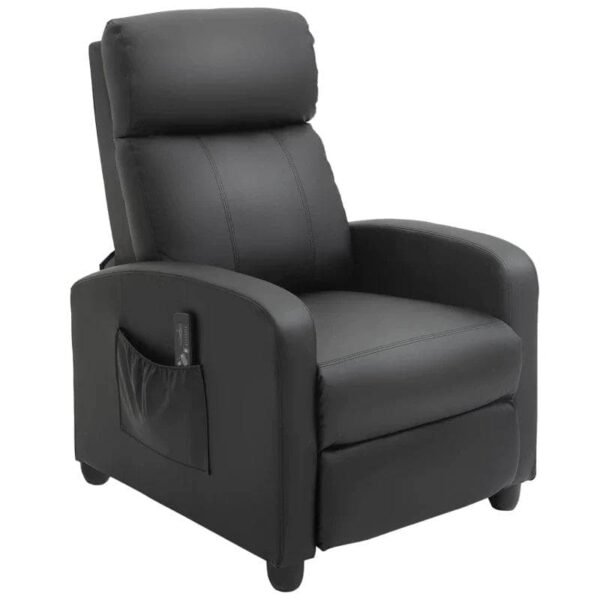 Rootz Massagestol - Afslapningsstol - Tv-stol med massagefunktion - Liggefunktion - Ryglæn 2-punkts massage - PU-skum - Sort - 68 x 88 x 98 cm