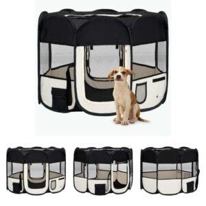 The Living Store foldbar hundegård med bæretaske 90x90x58 cm sort - Hundebure & løbegårde
