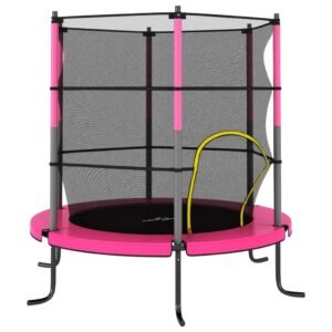 Trampolinsæt med sikkerhedsnet 140x160 cm rund lyserød