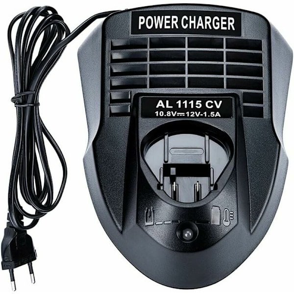 AL1115CV 10.8V 12V 1.5A Li-ion batterioplader til Bosch Li-ion boremaskine/skruetrækker, kompatibel med BAT411 BAT412A, med LED-indikator.