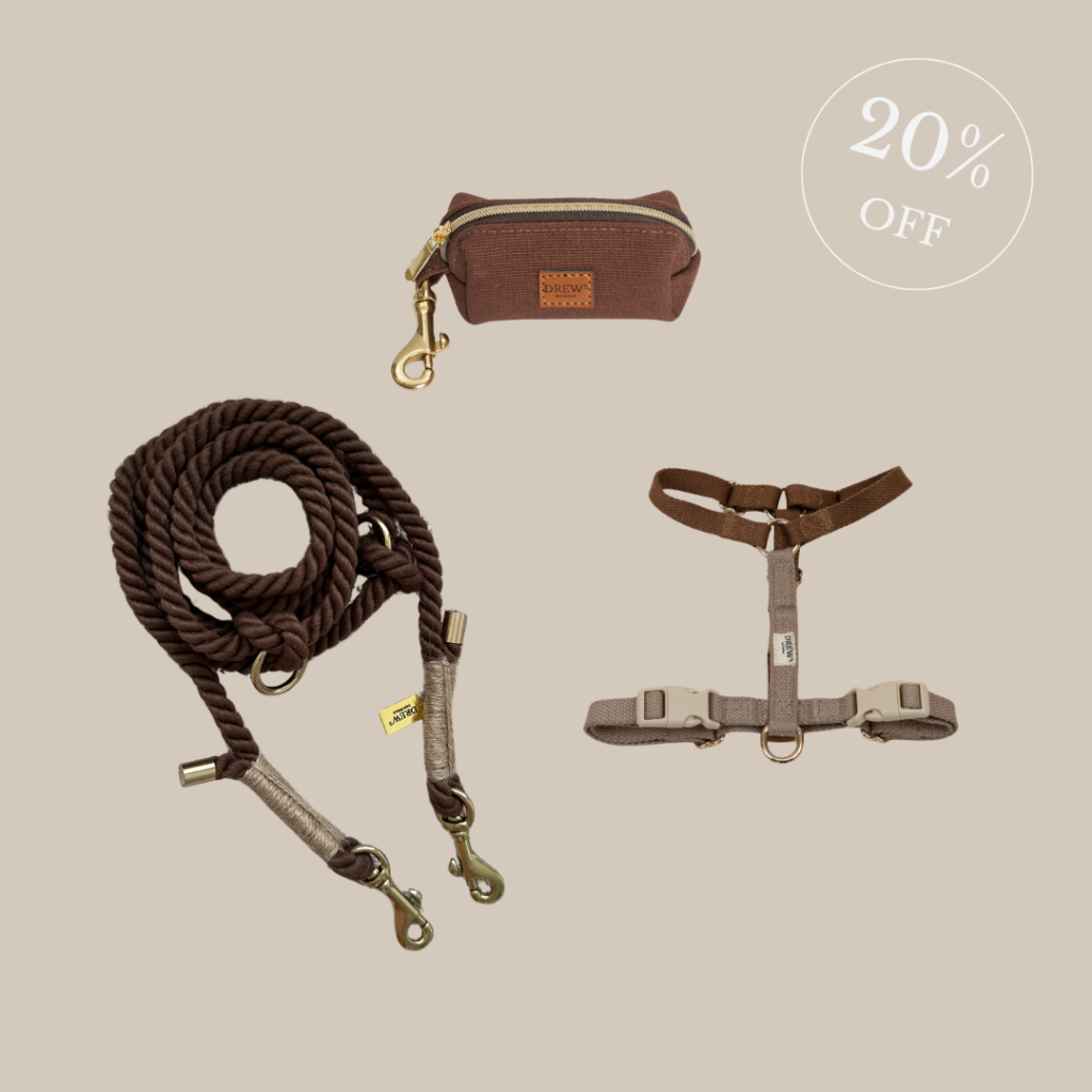 Cortado Hundesele + BRUN Standard Hundesnor + Espresso Brown Hundeposetaske - XS