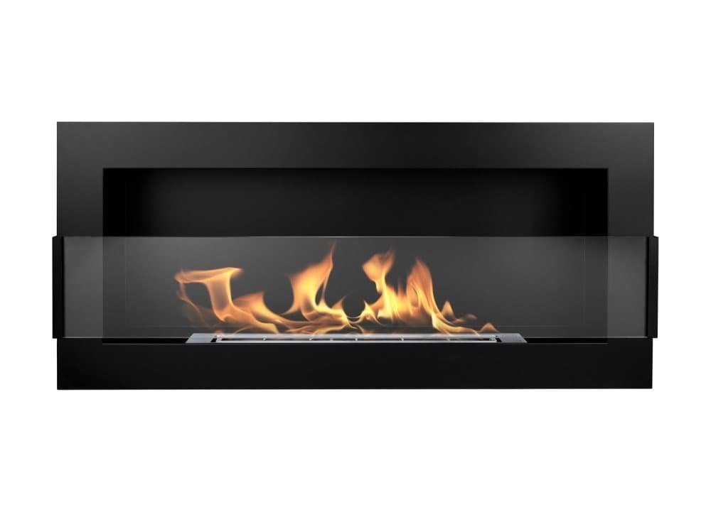 Ethanol pejs Pejs Bio-pejs Hængende biopejs sort med glas Bioethanolbrænder 90 cm x 40 cm x 12 cm økologisk pejs