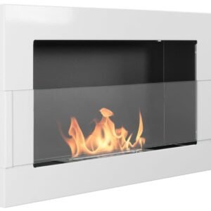 Ethanol pejs Pejs Biopejs Vægmonteret bioethanol pejs Bioethanolbrænder 65 x 40 x 12 cm hvid blank med glas økologisk pejs