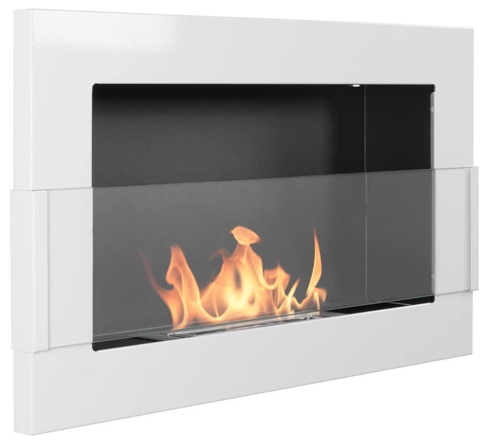 Ethanol pejs Pejs Biopejs Vægmonteret bioethanol pejs Bioethanolbrænder 65 x 40 x 12 cm hvid blank med glas økologisk pejs