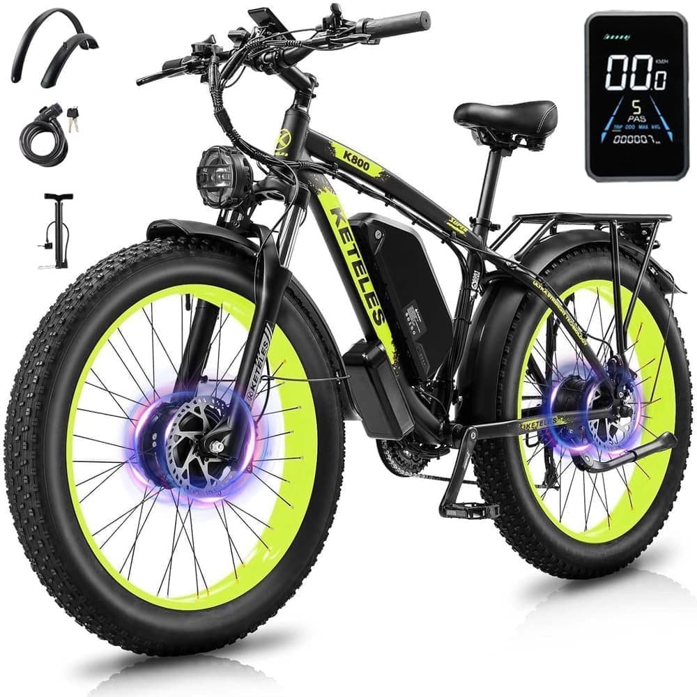 KETELES k800 voksen 2000W dobbeltmotor elcykel, 23AH Samsung batteri, 26*4.0 fedt dæk el mountainbike.