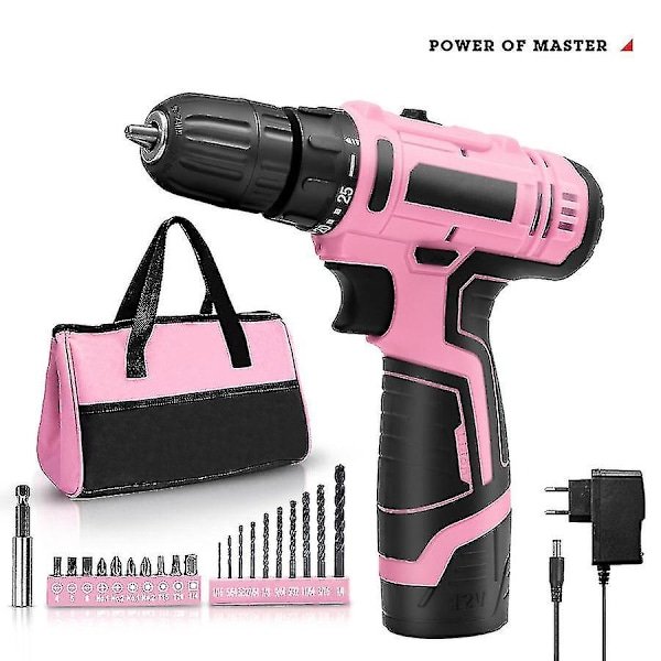 Pink Power Pink Sæt til Kvinder 20V Akku Boremaskine Værktøjssæt til Kvinder Li-ion Elektrisk Boremaskine, Strøm med Værktøjstaske, Batteri, Opladning