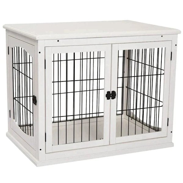 Rootz Hundebur - Hundeholder - Kæledyrsbur - Låsende 3-døre - MDF træ - Hvid - 58,5 cm x 81 cm x 66 cm