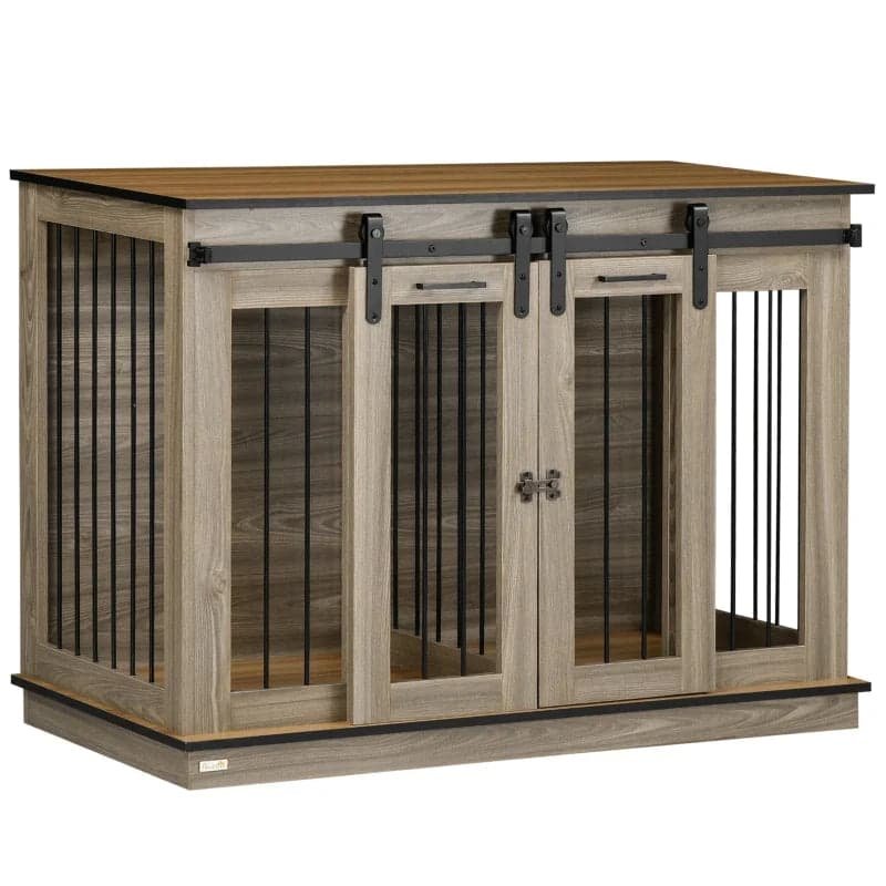 Rootz Hundebure - 2-dørs hund - Transportkasse - Alt inkluderet - Toværelses - Rustikt design - Låsbar - Stålspånplade - Eg - 120L x 60W x 88,5H cm