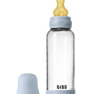 BIBS Sutteflaske - 240 ml - Glas/Naturgummi - Baby Blue