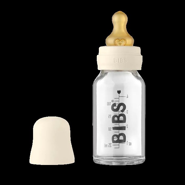 Bibs Sutteflaske Glas - Anti Kulik - 110 ml - Naturgummi - Ivory