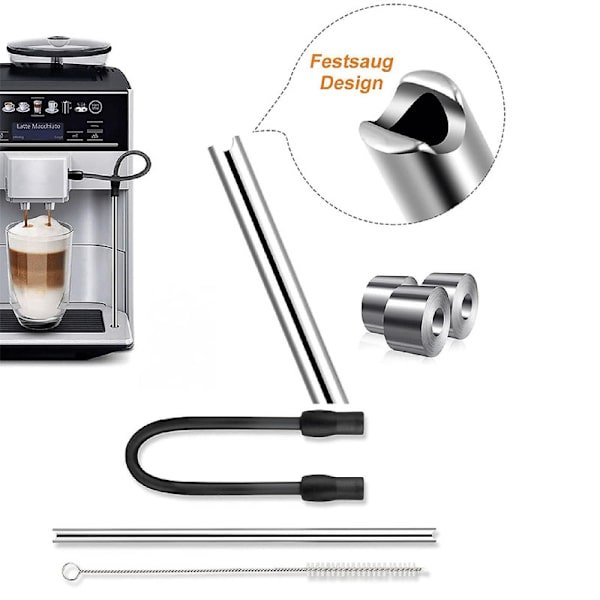 1 Sæt Kaffemaskine Rustfrit Stål Mælkerør Og Rengøringsbørste Tilbehørssæt Til Bosch Veroaroma Og Til Siemens Eq.6 Serie Kaesi