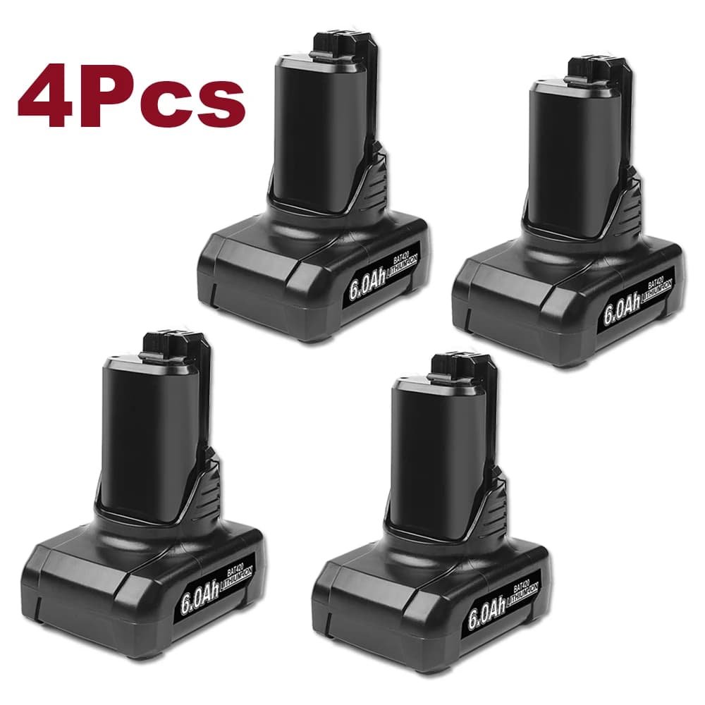 4 x Li-Ion-batterier til Bosch elværktøj, 6,0 Ah 12 V, lang driftstid, pålidelig udskiftning af BAT420/BAT411-serien, 4 x 6,0 Ah batterier
