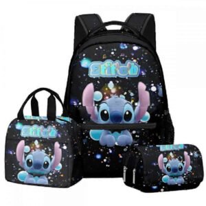 Anime Stitch 3-delt sæt skoletaske, studerende skoletaske, karakterrygsæk, spilprint skoletaske, åndbar