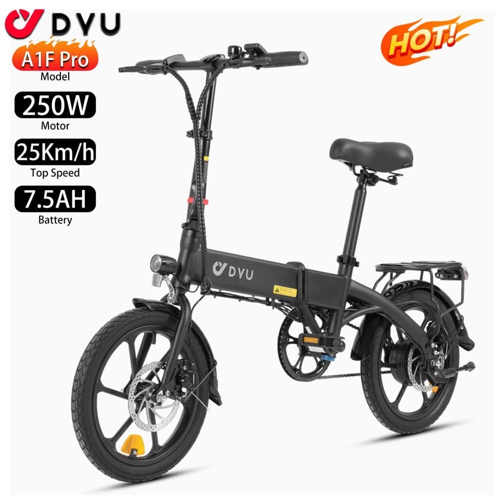 DYU A1F Pro Elcykel til Voksen - 250W Motor - 7,5AH Batteri - 25 km/t - Sammenklappelig - Sort
