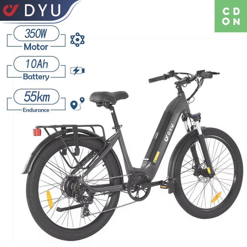 DYU C1 elcykel, 48V10AH batteri, 350W motor, 26 tommer dæk, maks. hastighed 25 km/t, 55 rækkevidde, sort