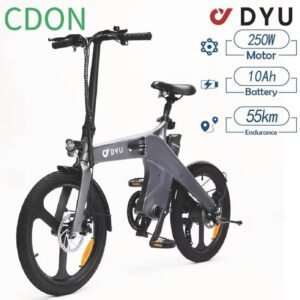 DYU T1 elcykel, 36V 10Ah batteri - rækkevidde 55km-250W motor, 20 tommer dæk - maks. hastighed 25km/t - grå sort-foldbar -grå