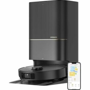 Dreame robotstøvsuger med selvoplader og WiFi (sort/guld/hvid)