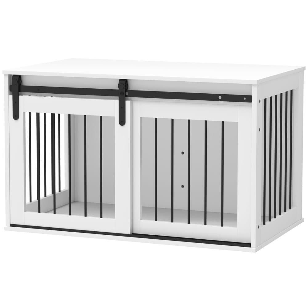 Hundebur med skydedør, ventilation, spånplade og stål, 98 x 58 x 61 cm, Hvid