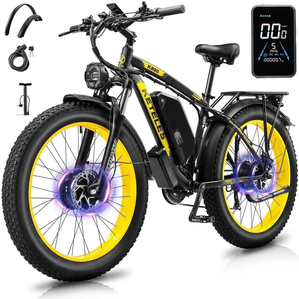 KETELES k800 voksen 2000W dobbeltmotor elcykel, 23AH Samsung batteri, 26*4.0 fedt dæk el mountainbike.