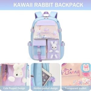 OBOSOE skoletaske rygsæk - kawaii kanin design til piger, vandafvisende med stor kapacitet