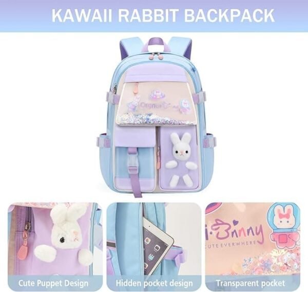 OBOSOE skoletaske rygsæk - kawaii kanin design til piger, vandafvisende med stor kapacitet