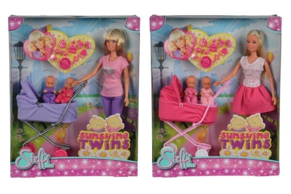 Steffi Love Sunshine Twins Dukke med barnevogn Lyserød