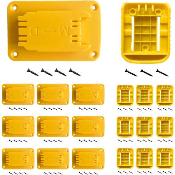 Værktøjsholdere Batteriholdere Beslag til Dewalt 20V Batteri Boremaskine Gul 10 stk værktøjsholdere og 10 stk batteriholdere