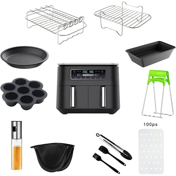 Airfryer tilbehør, 12 stykker dobbelt airfryer tilbehør egnet til Ninja airfryer AF300UK/400UK