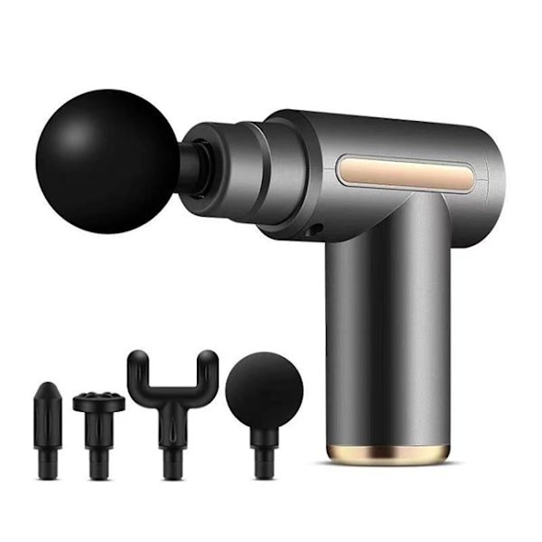 Fasciapistol, genopladelig muskelmassager, fitness professionel kvalitet, mini fasciapistol, Massagepistol med 4 massagehoveder 6 gear