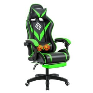 Gaming Chair Kontorstol med Fodstøtte, Ergonomisk Massagestol Højdejusterbar op til 90 kg - Grøn