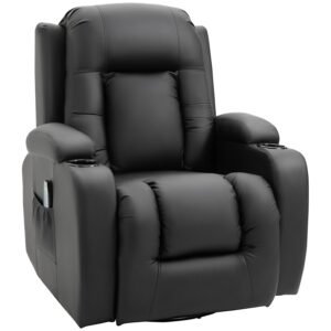 Massagestol, Tv-Stol, Afslapningsstol Med Varmefunktion, Tv-Stol Med Liggefunktion, Hvilestol Med Fjernbetjening, Kopholder, Sort