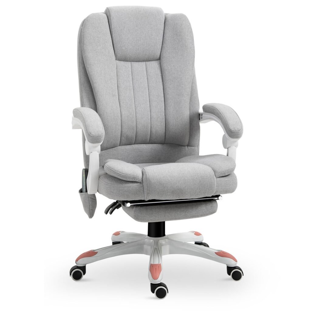 Massagestol kontorstol, gaming stol lavet af polyester og skum, nylon, grå, 55,5x56,5x107-115cm