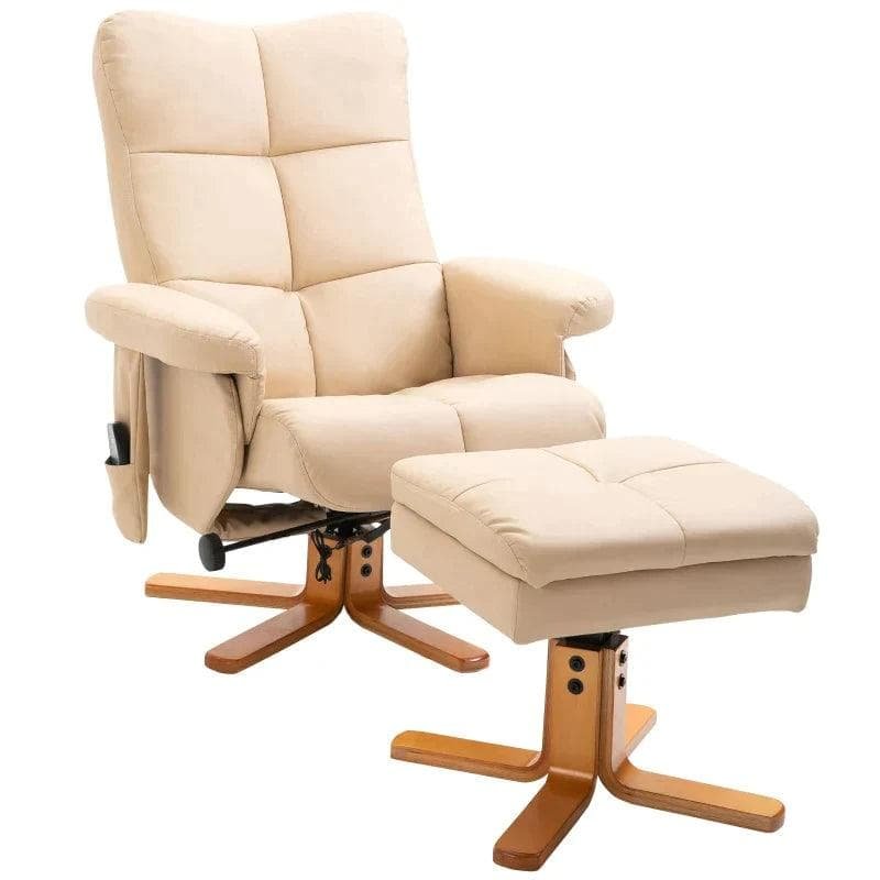 Rootz Massagestol - Afslapningsstol - Med liggefunktion - Massagestol - Med fodskammel - Tv-stol - Ergonomisk stol - Cremehvid - 80 x 86 x 99 cm