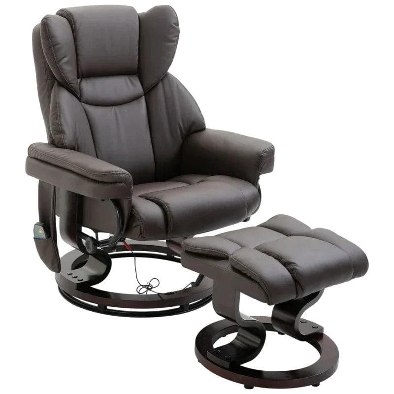 Rootz Massagestol - Afslapningsstol med massagefunktion - Lænestol med lænefunktion - Fodskammel - Imiteret læder - Brun - 79 x 82 x 101 cm