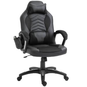 Rootz Massagestol - Kontorstol - Gamingstol - Ergonomisk spillestol - Med varmefunktion - Sort - 68 x 69 x 108-117cm
