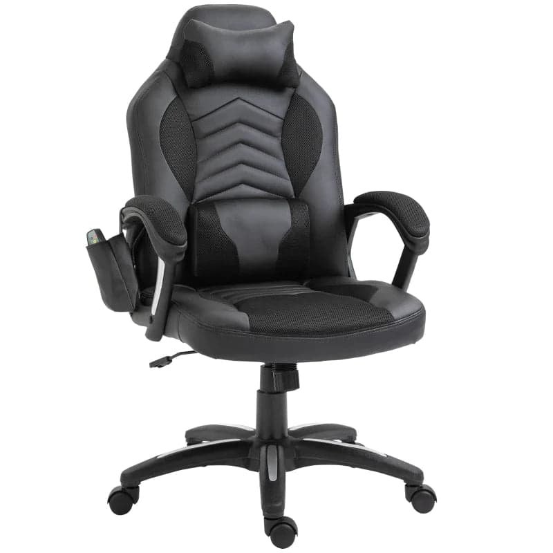 Rootz Massagestol - Kontorstol - Gamingstol - Ergonomisk spillestol - Med varmefunktion - Sort - 68 x 69 x 108-117cm