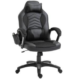 Rootz Massagestol - Kontorstol - Gamingstol - Ergonomisk spillestol - Med varmefunktion - Sort - 68 x 69 x 108-117cm
