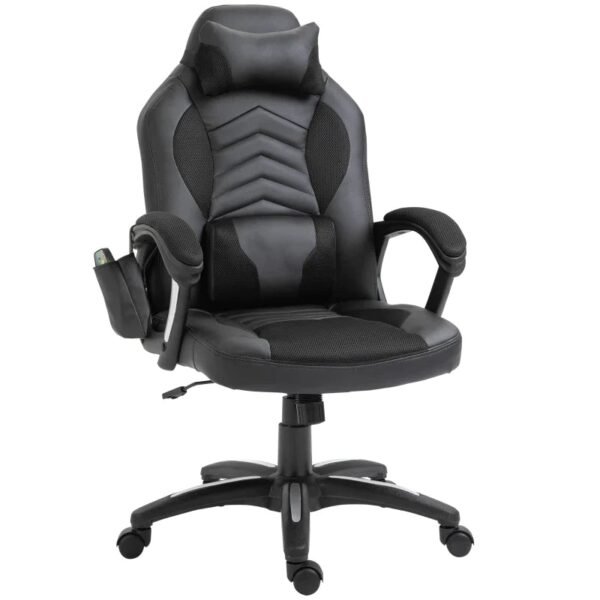 Rootz Massagestol - Kontorstol - Gamingstol - Ergonomisk spillestol - Med varmefunktion - Sort - 68 x 69 x 108-117cm