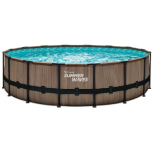 ELITE Frame fritstående pool komplet sæt m/stige og pumpe H132 x Ø549 cm - Brun teakoptik