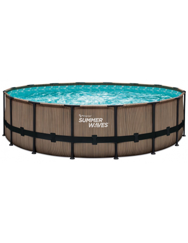 ELITE Frame fritstående pool komplet sæt m/stige og pumpe H132 x Ø549 cm - Brun teakoptik