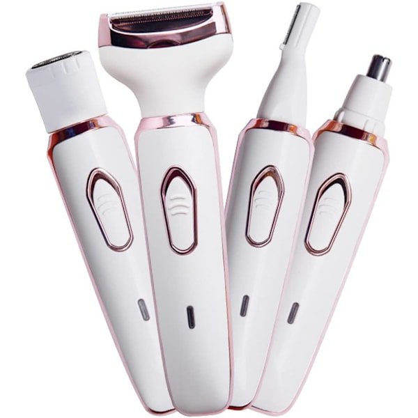 1 stk. Elektrisk barbermaskine til kvinder, hårtrimmer til ansigt, næse, øjenbryn, skæg, overskæg, arm, ben, armhule, bikini, smertefri genopladelig bærbar 4 i 1 dame Bo