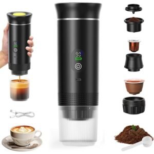 3-i-1 Bærbar Kaffemaskine, Genopladelig Bærbar Rejsekaffemaskine, 12 V Espressomaskine til Kapsler, Formalet Kaffe, til Camping, Rejser