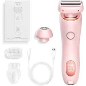 Elektrisk barbermaskine til kvinder, smertefri elektrisk barbermaskine, 2 i 1 smertefri hårfjerner og barbermaskine, vandtæt våd og tør til ansigt, bikinilinje, armhuler